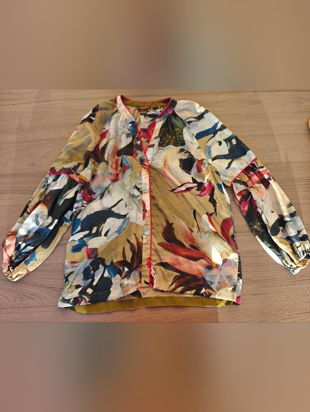 Anthropologie Vineet Bahl Silk Watercolor Abstract Printed Blouse S